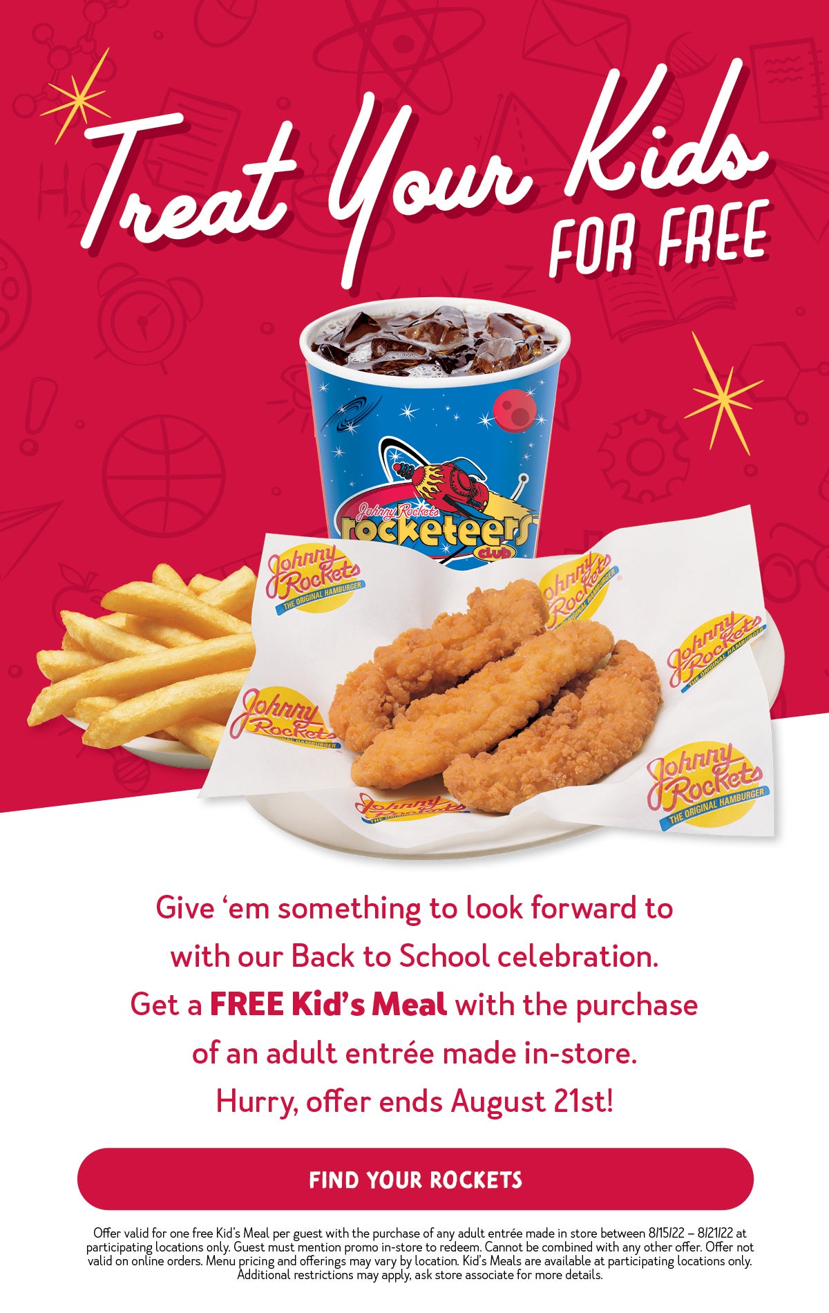 Celebrate Back to School with a Free Kids Meal with the purchase of an adult entree.