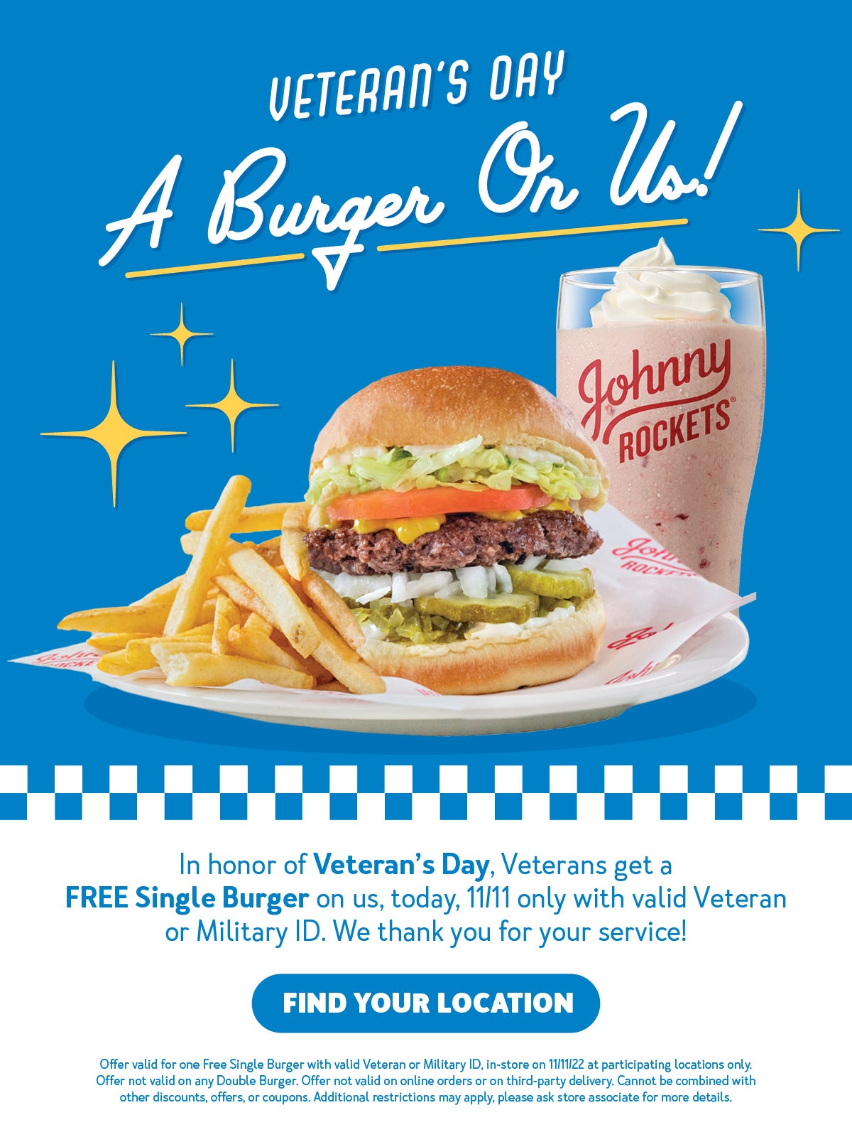 Free Single Burger in Honor of Veteran's Day
