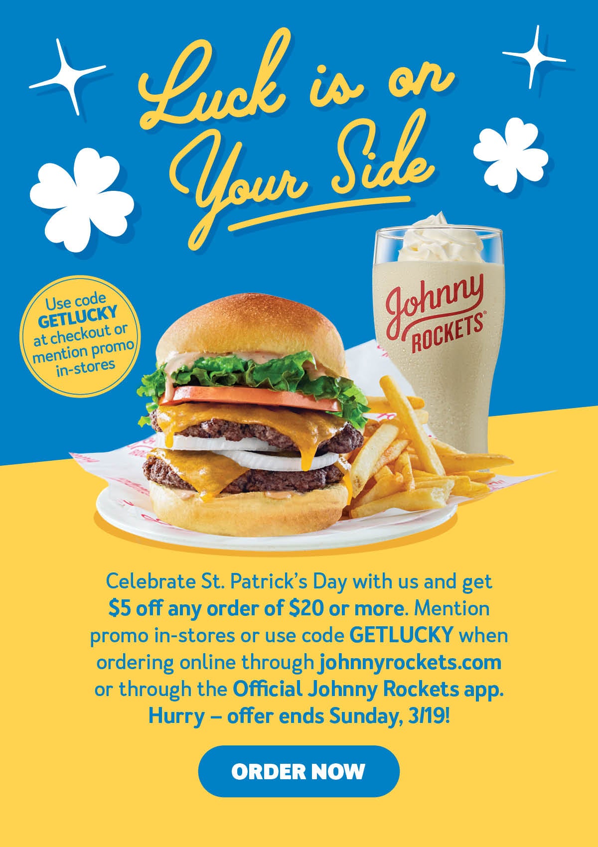 Get $5 off any order of $20 or more for St. Patrick's Day!