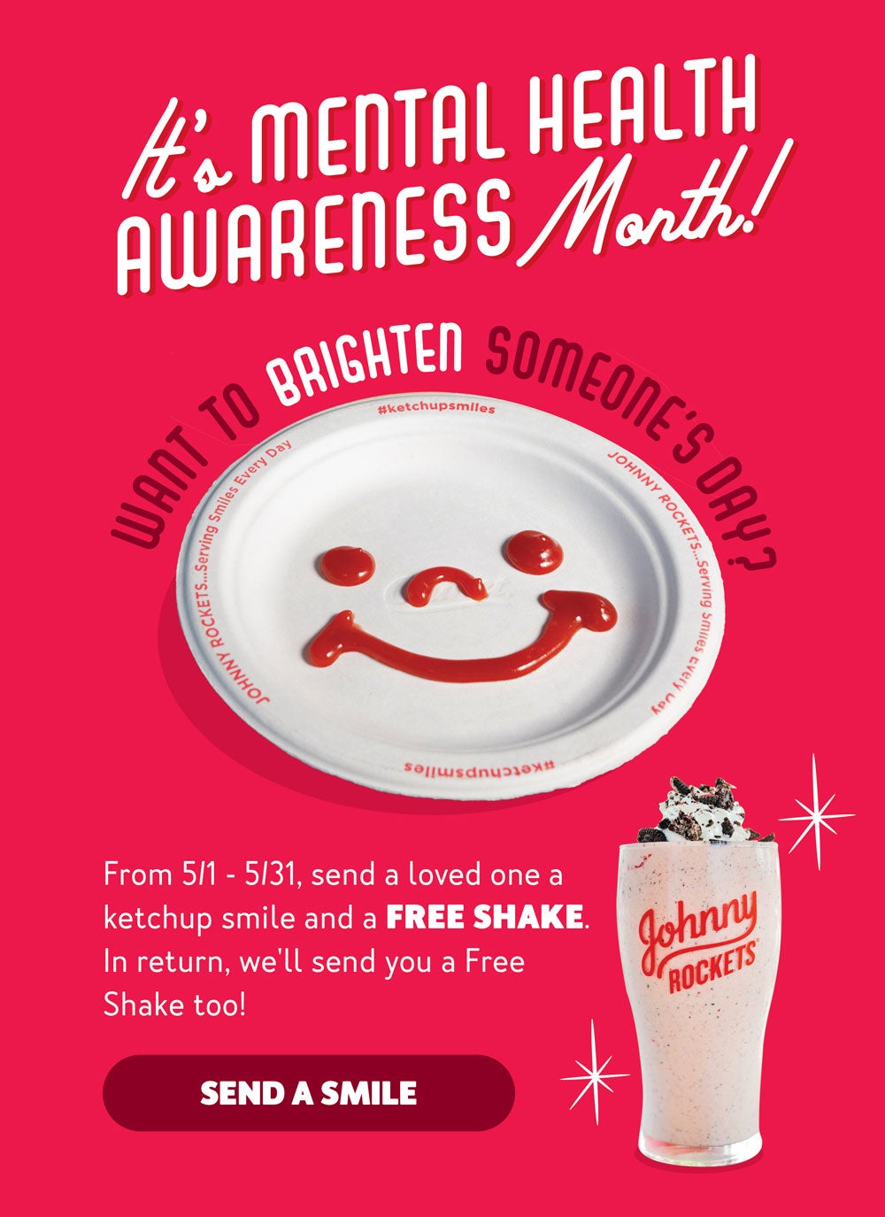 It's Mental Health Awareness Month! Send a Ketchup Smile and a Free Shake to a Friend