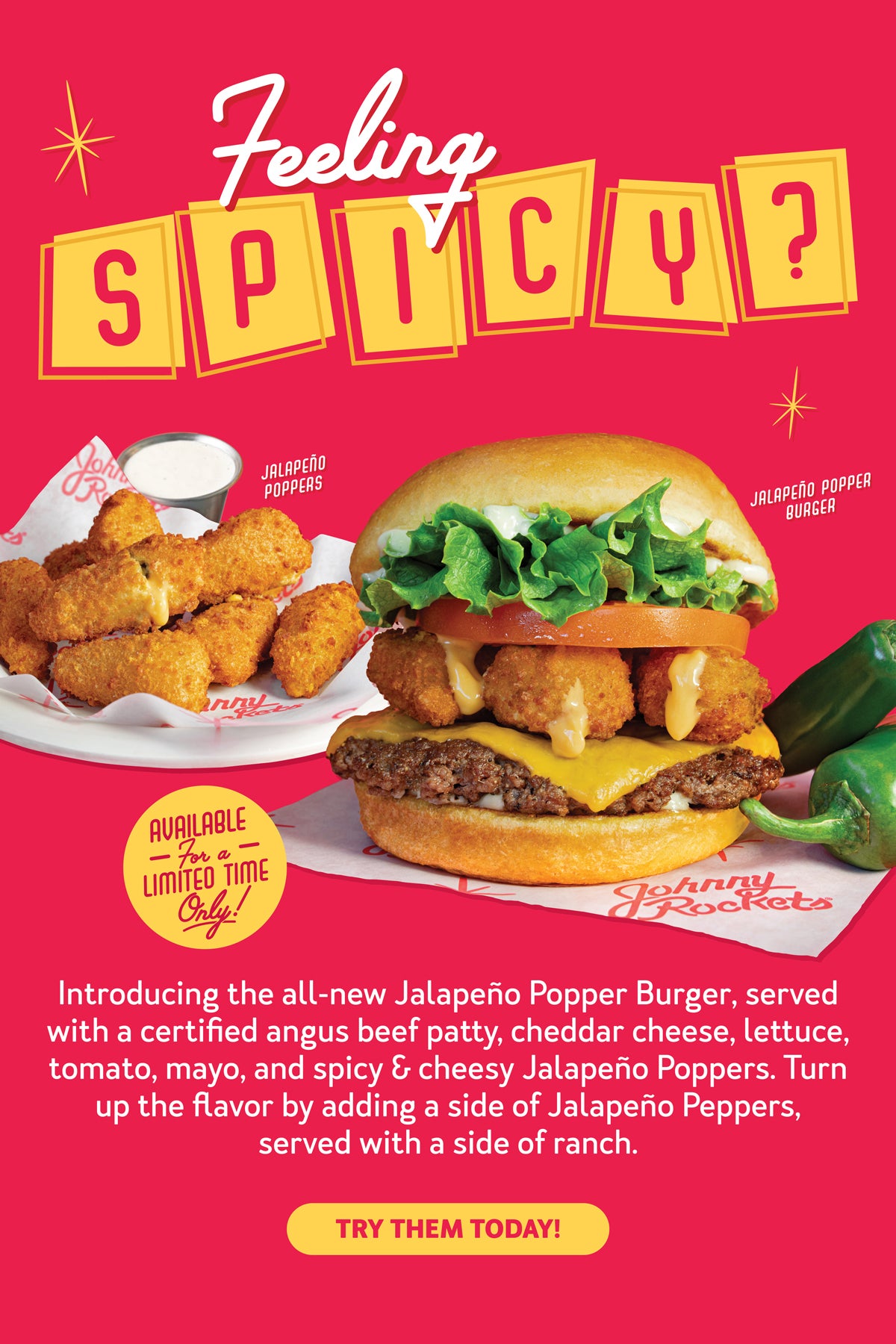 Try Our All-New Jalapeo Popper Burger and Jalapeo Poppers - available for a limited time only!