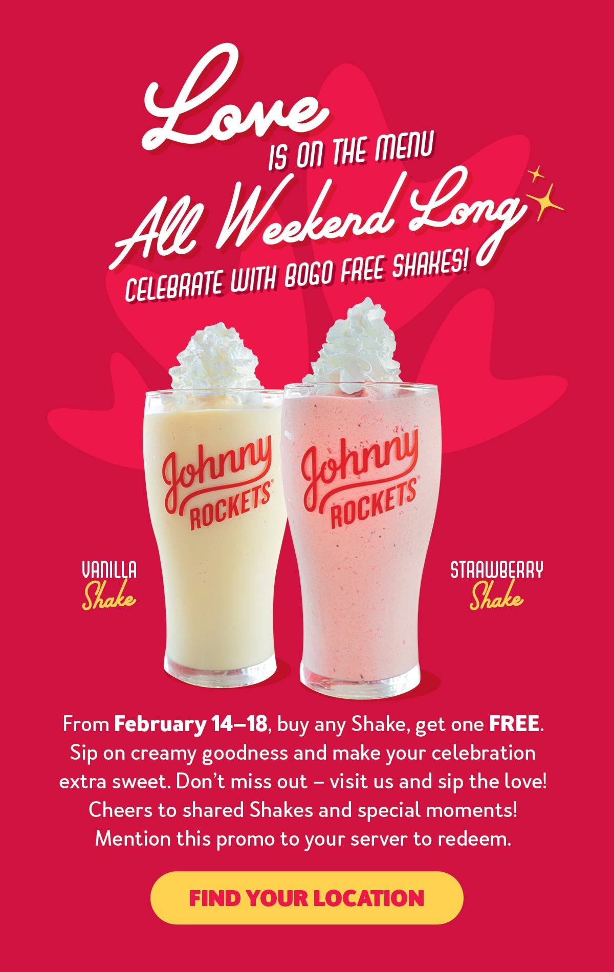 Celebrate Valentine's Day with BOGO Free Shakes from 2/14 - 2/18!